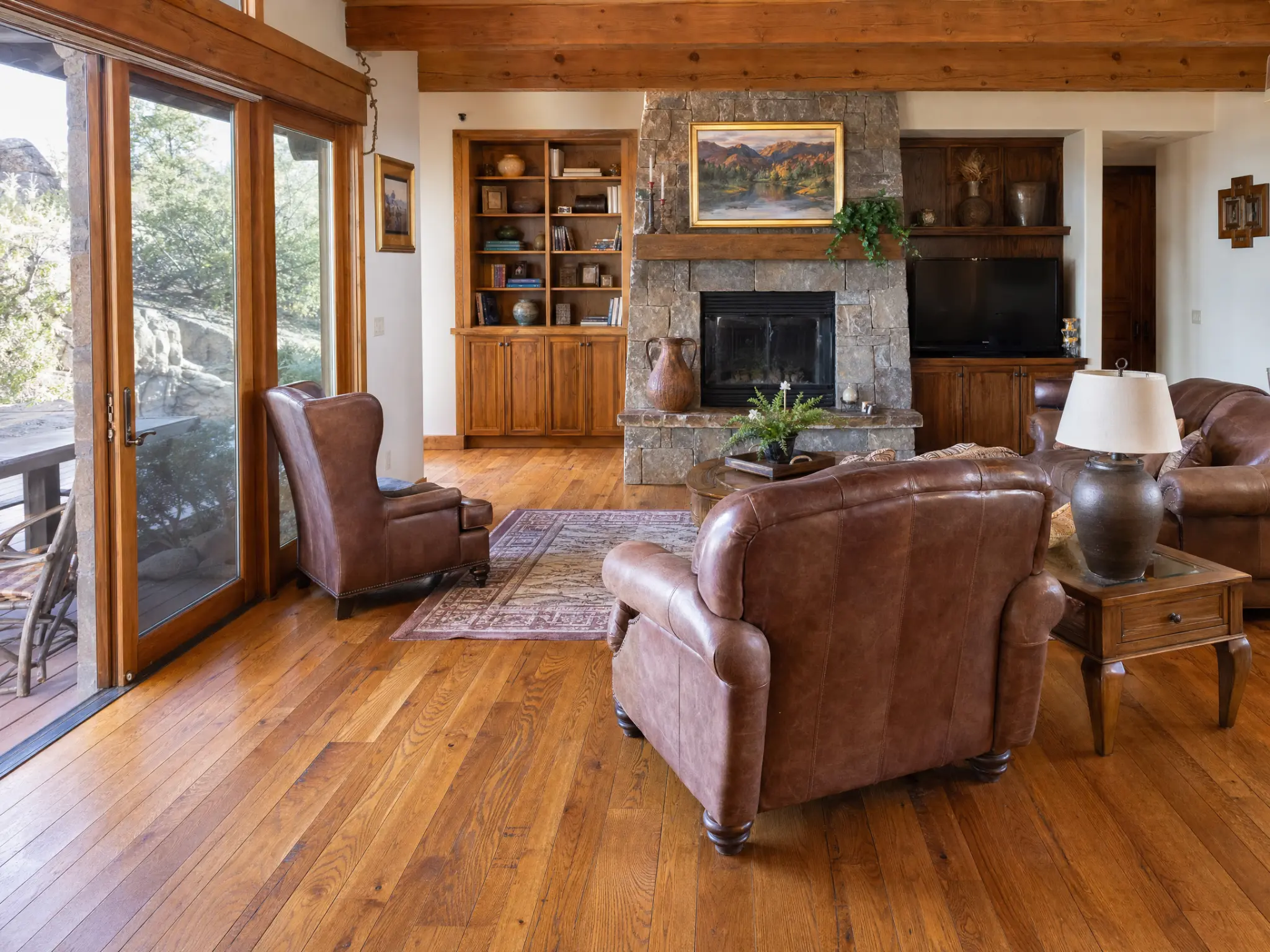 Warm living room with hardwood flooring